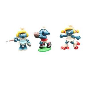 Schleich Smurf Figures Set of 3 Rugby Smurfette Roller Skate Nurse Vintage 1980s
